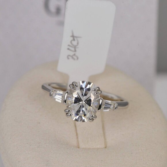 Certified Oval Cut 925 Sterling Real Moissanite Ring - Picture 2 of 7